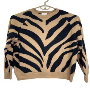 Nordstrom 100% Cashmere Zebra Print Sweater Oversized Boxy Tan Black Size XS/S